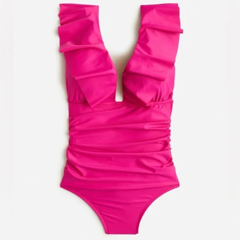 NWT J. Crew Ruched Ruffle Pink One Piece Swimsuit Radiant‎ Fuchsia 4